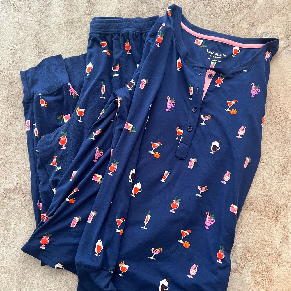 Kate Spade Navy Pajama Set with Cocktail Print